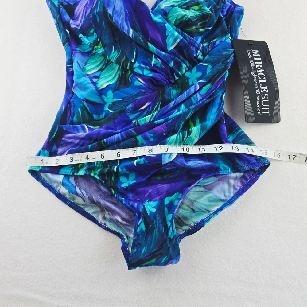 Miraclesuit NWT 2B Flamenco Oceanus‎ Blue Tummy Control One Piece Swimsuit US 10